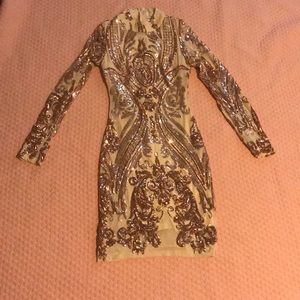Elegant sequins long sleeve dress
